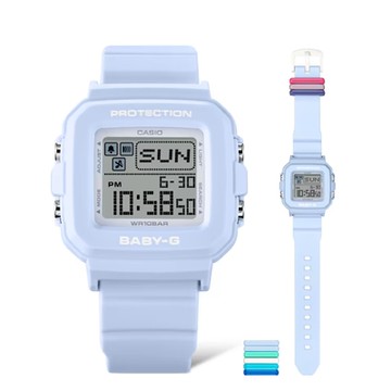 CASIO卡西歐 BABY-G BGD-10L-2 色彩繽紛像素動畫方型腕錶 藍 39mm