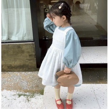 Baby童衣 兒童兩件式套裝 女童泡泡袖韓版連身裙 女寶寶寬鬆蘿莉風花邊吊帶裙套裝【預購】