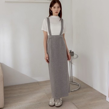 niceioi 流暢比例後開叉羅馬布可拆式吊帶裙