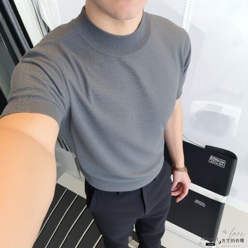 ✨限時惠購⚡ 毛衣長袖 針織 短袖 男 圓領 修身 百搭 打底 上衣 時尚 潮流 韓版 簡約 短袖男 針織短袖男