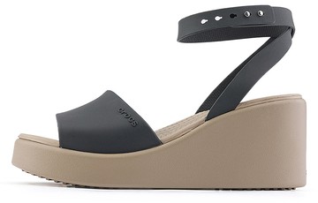 WMNS CROCS BROOKLYN ANKLE STRAP WEDGE SANDALS BLACK BEIGE