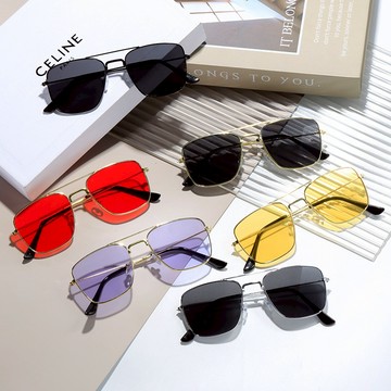 韓系新款方框墨鏡 附贈眼鏡盒 復古彩色金屬眼鏡男女時尚網紅太陽眼鏡 74180