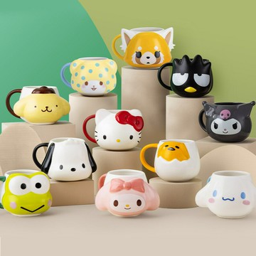 馬克杯 水杯 隨手杯 牛奶杯 HelloKitty三麗鷗陶瓷浮雕水杯可愛卡通高顏值達優杯創意創意禮品