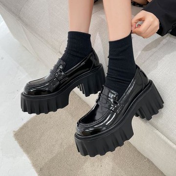 英倫風厚底松糕小皮鞋女真皮粗跟懶人鞋2025春季高跟增高樂福單鞋