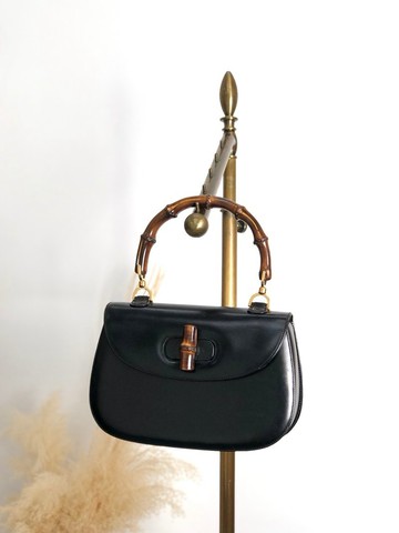 【日本直送 名牌中古包】GUCCI 古馳 竹節 手提包 黑色 轉鎖 皮革 vintage 老品 57imw4