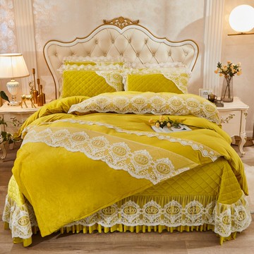 高檔水晶絨床蓋款四件套韓式夾棉加厚蕾絲床單被套榻榻米床四件套