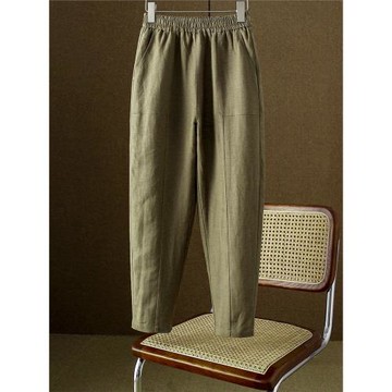 冰絲亞麻褲女哈倫褲薄款夏季新款高腰顯瘦休閑褲子寬松蘿卜九分褲