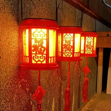 免運 熱銷 擺件 裝飾燈 氛圍燈 藤編燈 太陽能燈 掛燈 中國風紅燈籠太陽能吊燈花園創意裝飾發光氛圍喜慶過年