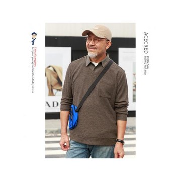 中年爸爸秋裝長袖t恤男中老年春秋假兩件衣服老人爺爺秋季上衣