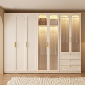 免運 可開票 家用臥室衣柜2024新款爆款法式奶油風玻璃門主臥小戶型組合衣櫥 快速出貨