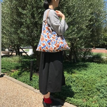 手提袋 吾妻袋 藍×棕 印花 M