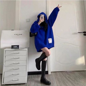 克萊因藍色毛衣女秋冬2025年新款秋裝設計感小眾慵懶風中長款上衣