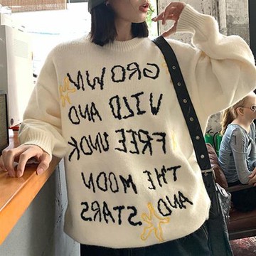 【巴黎精品】現貨+預購 法式長袖針織衫上衣毛衣寬鬆大碼百搭休閒女裝-字母刺繡圓領街頭女上衣2色a1lg57