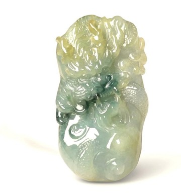 三彩翡翠巧雕龍牌 | 天然緬甸玉翡翠A貨 | 送禮