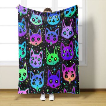 亞馬遜跨境卡通動物法蘭絨毛毯蓋毯印花加厚保暖休閑露營毯跨境