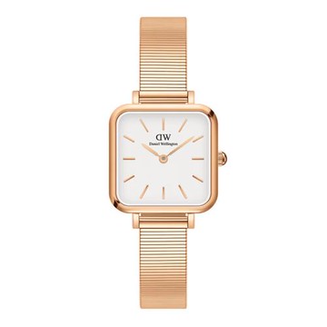 【Daniel Wellington】DW00100517 方形女錶 Quadro Studio 鋼錶帶女錶 白/玫瑰金 22mm