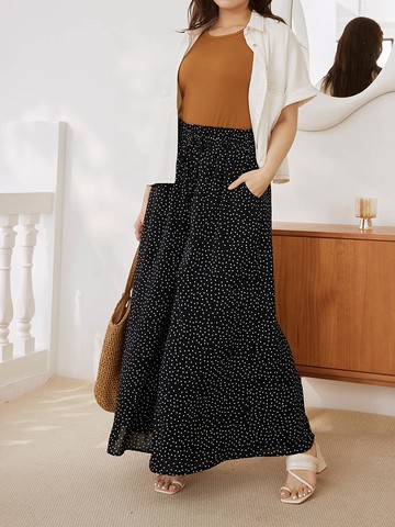 雪紡波點腰鬆緊綁帶寬褲裙
