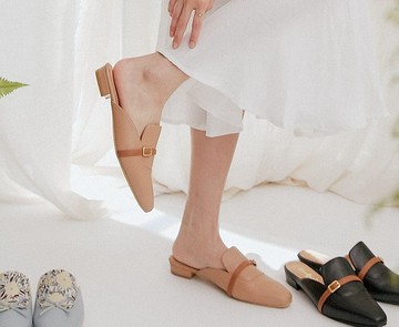 小花漾方頭平底穆勒鞋 友善尺碼23.5-27_裸色