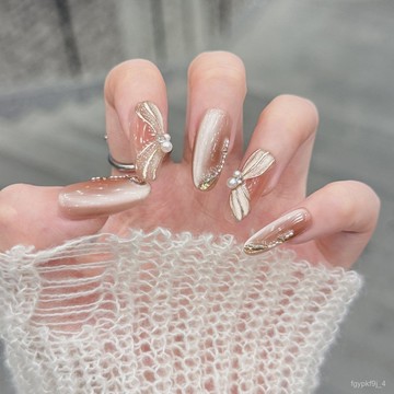 🌈甜美風穿戴甲🌈會有貓 霧中軟語 爆閃貓眼鎏金腮紅手繪飄帶氣質禦姐手工穿戴甲純手工穿戴甲顯白美甲片高級感穿戴甲 DGF7