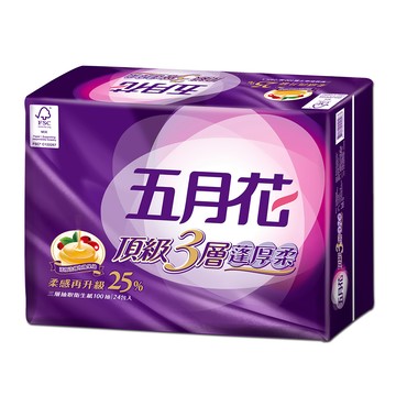 五月花 頂級蓬厚柔三層抽取衛生紙(100抽x24包x2串)玫瑰果油