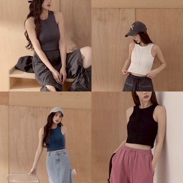 QUEENSHOP_ S 女裝 前中褶線設計短版削肩背心 四色售 現+預 【01150433】