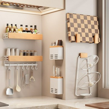 源頭工廠實木廚房置物調料架收納架多功能免打孔白櫸木原木風架子