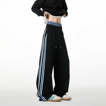 條紋彎刀褲子男2025夏季新款美式複古潮牌痞帥寬鬆直筒運動休閒褲