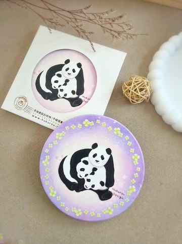 熊貓媽媽擁雙胞胎陶瓷吸水杯墊