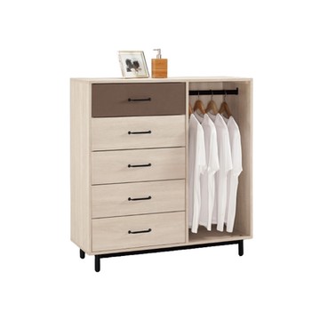 文創集 古斯漢 雙色3.6尺五抽斗櫃/吊衣櫃-109x40x114.5cm免組