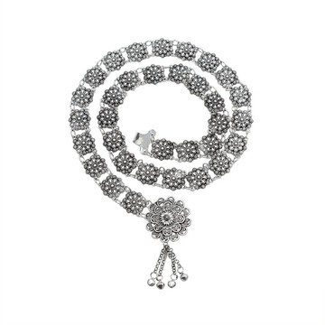 新款金屬腰璉鈴鐺花朵合金鍍銀腰帶身體鏈腰鏈子少數民族氣質