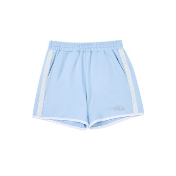 FILA KIDS 女童蕾絲織帶機能排汗短褲-淺藍 5SHZ-8316-BU
