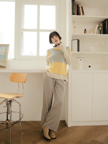 亮眼撞色拼接保暖針織背心/上衣