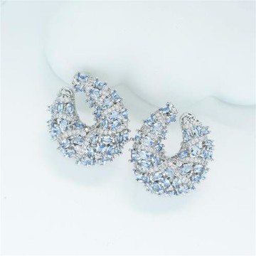 2023新款不規則U字造型鋯石耳環輕奢時尚風格925銀針百搭氣質耳釘