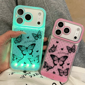 黑色蝴蝶結 閃燈款 手機殼 適用於 蘋果 iPhone 17 16 15 14 13 12 11 Pro Max XR