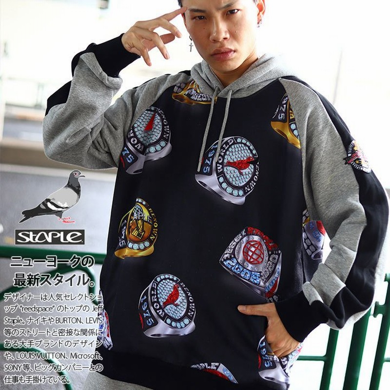 ステイプル Staple フードパーカー スウェット 長袖 大きいサイズ かっこいい おしゃれ 刺繍 切替 バイカラー チャンピオンリング 総柄 ビッグシルエット 通販 Lineポイント最大0 5 Get Lineショッピング