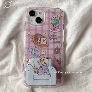 日韓格紋小狗適用蘋果17PROMAX手機殼iPhone15Plus軟殼14小清新13精孔全包16pro防摔12保護殼
