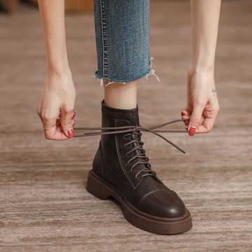 真皮棕色馬丁靴女厚底2025年新款秋冬加絨英倫風短靴瘦瘦靴內增高