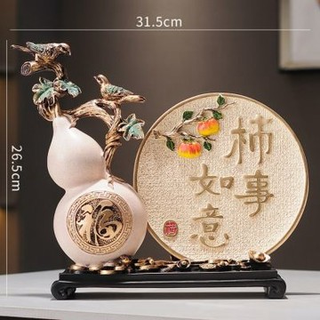 平安喜樂擺件 柿柿如意 葫蘆擺件 暖居裝飾品 客廳玄關工藝品 喬遷禮品 葫蘆套組擺件