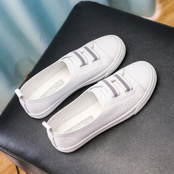 香港2026新款淺口小白鞋女春透氣休閑真皮圓頭百搭韓版鏤空平底鞋