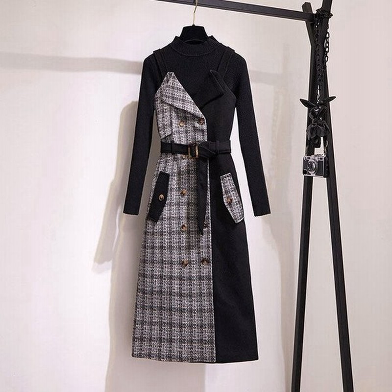 セットアップ ツーピース レディース 秋 冬 コンサバ ジャンパースカート ワンピース リブニット 無地 チェック柄 ベルト ロング丈 上品 きれいめ 通販 Lineポイント最大get Lineショッピング