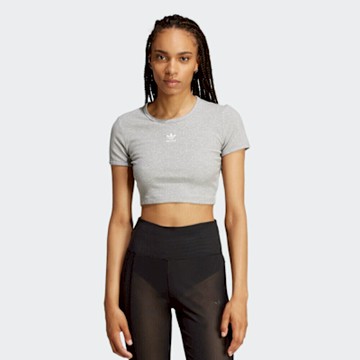 Adidas Ess Rib Tee JC9029 女 T恤 短版上衣 運動上衣 休閒短袖 灰 亞版