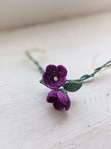 蕾絲鉤針編織耳環 深紫