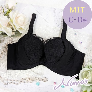 【露娜斯】純色夢境。C-D杯 涼感集中月牙托提高脅邊防副乳大罩杯機能內衣【黑】台灣製 U6182