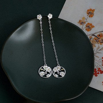 S925純銀典雅女款耳飾新中式文藝梅花朵耳環清新優雅氣質仙女耳墜