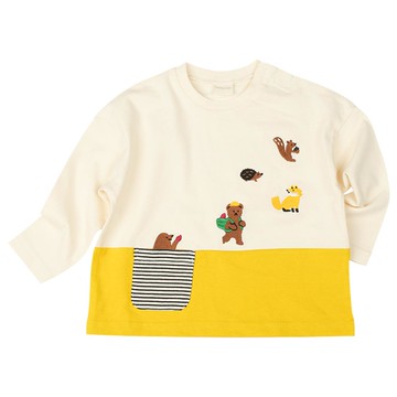 akachan honpo - 長袖T恤-拼接-黃色