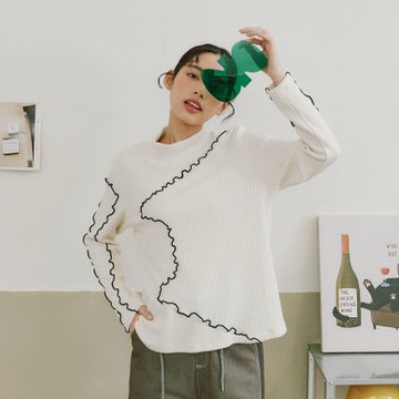 【Dailo】貓咪在哪裡小高領坑條上衣 藍 黑 白 灰(魅力商品)