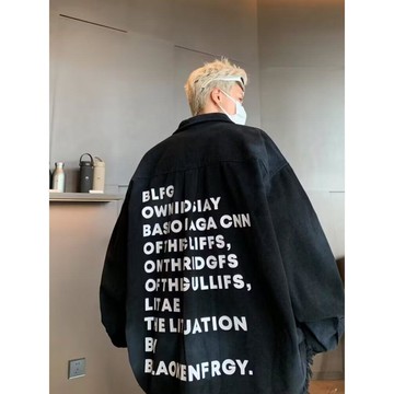 美式字母印花長袖外套男時尚潮流休閒百搭寬鬆上衣男