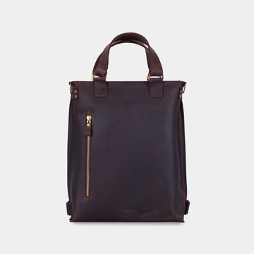 棕色復古皮革兩用包 - 皮革背包與肩背包