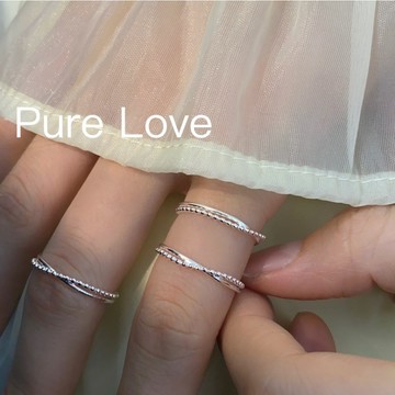 Pure Love樂芙 /正韓 銀飾【S925純銀】R0719簡約通體純銀幾何線條交錯小圓珠開口戒指 /銀