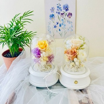 【卡蘿花研所】永生花藍芽玻璃盅附燈(蜜桃/紫色)